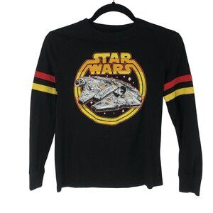 Star Wars Black Crewneck T Shirt Millennium Falcon Graphic  Stripes Kids Retro